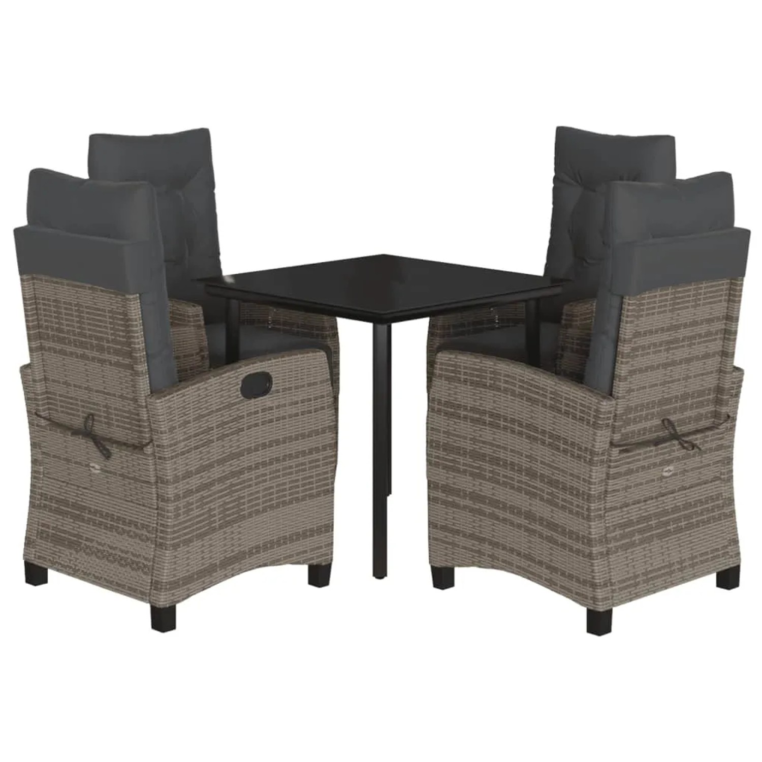 vidaXL 5-Tlg Garten-Essgruppe mit Kissen Grau Poly Rattan 3212996