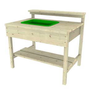 OutdoorToys Matschküche Erdmännchen aus Holz mit grüner Wanne für Kinder ab 3 Jahren.