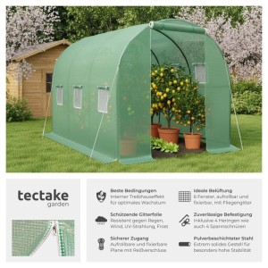 Tectake Foliengewächshaus  11 4 M³  In Tunnelform Mit 6 Fenstern Uv Beständig  343 x 200 x 200 cm Grün