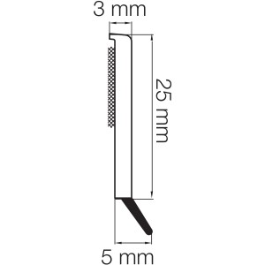 Profilzeichnung: Selbstklebende Flachleiste mit Lippe, 40x2,5mm, 147,5cm, Weiß, für Fenster-Zubehör.
