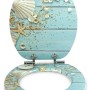 Sanfino WC-Sitz Caribbean Blue mit Absenkautomatik, Holz, maritimes Motiv mit Muscheln und Seesternen.