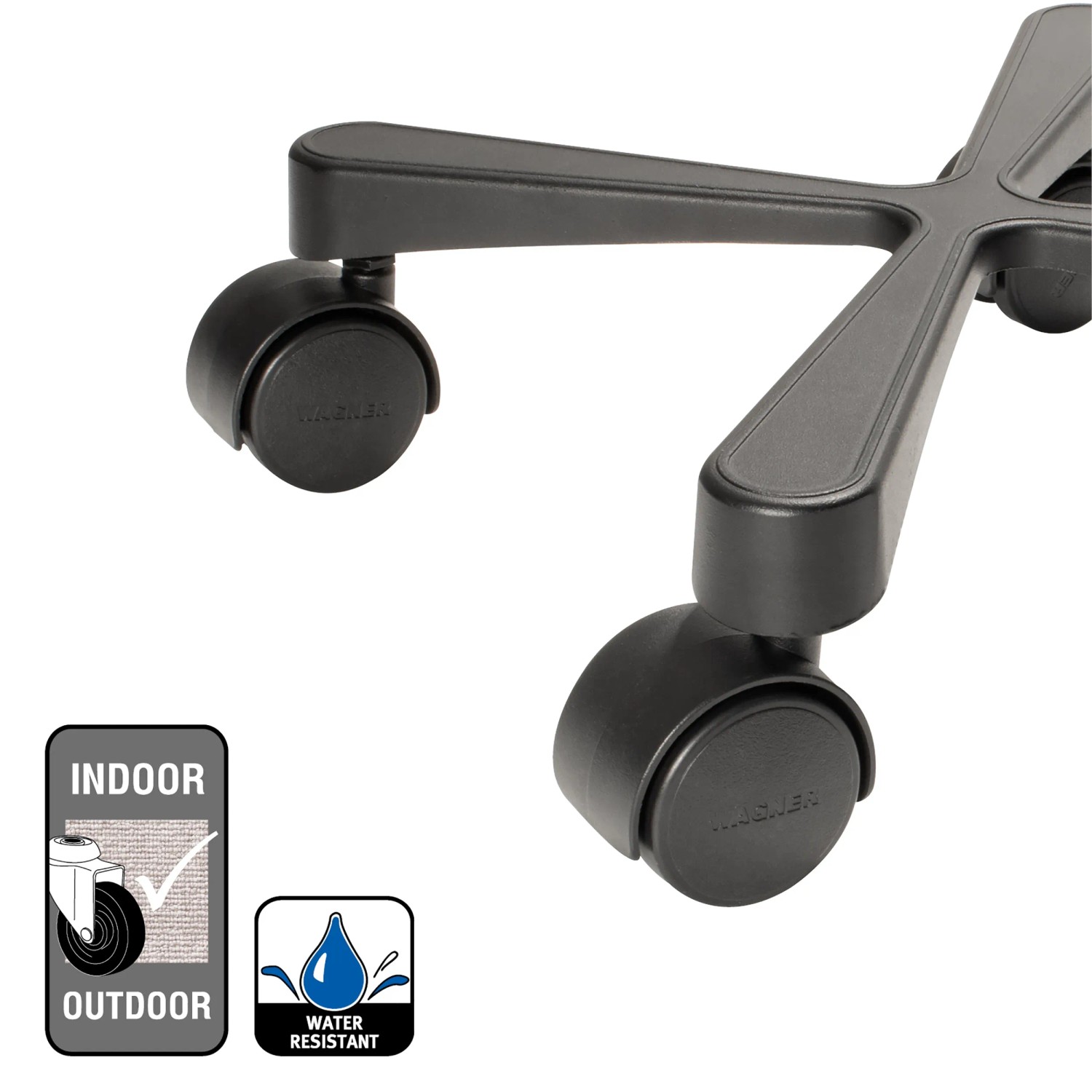 Detailansicht des schwarzen Wagner Design Pflanzenrollers GH 0916 mit Rollen.