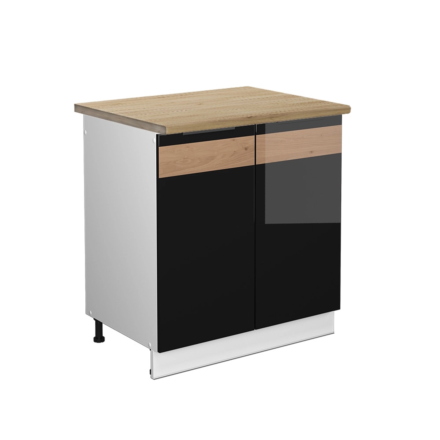 Vicco Spülenunterschrank Fame-Line Schwarz Eiche hochglanz/Weiß 80 cm AP Eiche