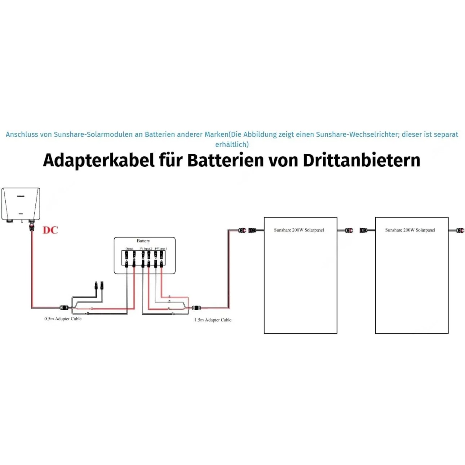 SUNSHARE Adapterkabel Slim auf MC4, Verbindung von Solarmodul zu Batterie.