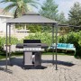 Grauer Sekey Grillpavillon mit Markise und Ablagen im Garten. Bietet Sonnenschutz und Wetterschutz für Outdoor-Grillen.