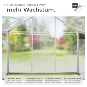 Tectake Gewächshaus mit Fundament, Aluminiumrahmen, transparent. Ideal für den Garten.
