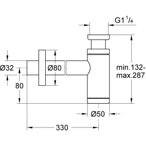 Technische Zeichnung: Grohe Geruchsverschluss 32 mm in Matt Schwarz mit Maßangaben.