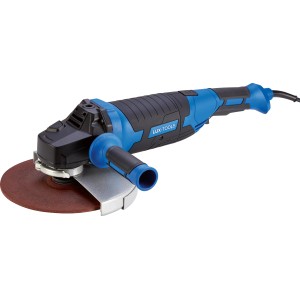 LUX Winkelschleifer E-WS-2000/230 mit Schleifscheibe und blau-schwarzem Gehäuse.