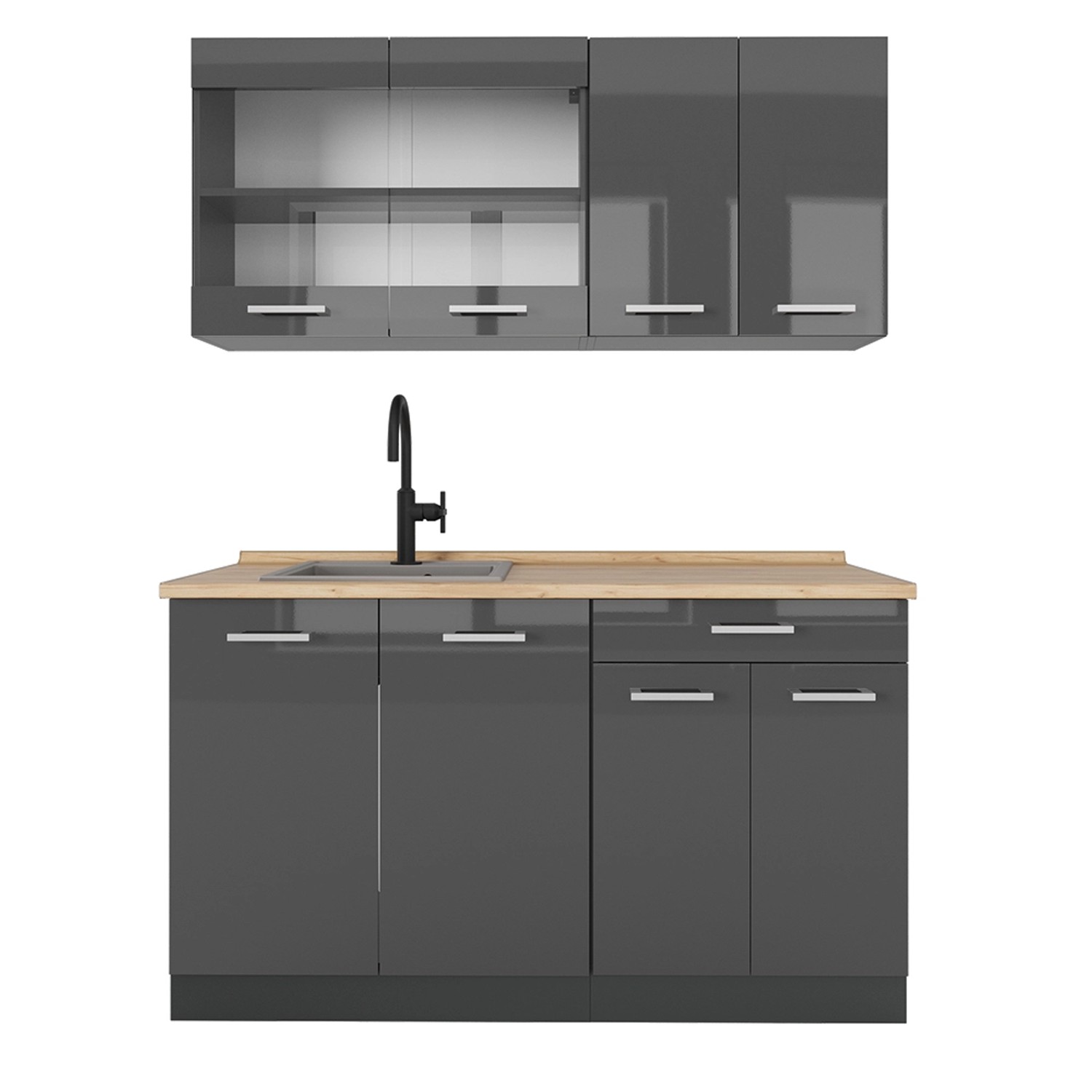 Vicco R-Line Singleküche Anthrazit Hochglanz/Anthrazit 140 cm ohne Arbeitsp günstig online kaufen