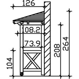 Technische Zeichnung: Skan Holz Vordach Wismar 4, Maße 258x126 cm, Holzkonstruktion.