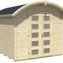 Skan Holz Gartenhaus Delft Natur, 250x250 cm, mit Tonnendach und Doppeltür mit Fenstern.