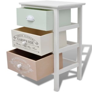 vidaXL Schränkchen im französischen Stil mit 3 Schubladen in Pastellfarben und Aufdrucken.