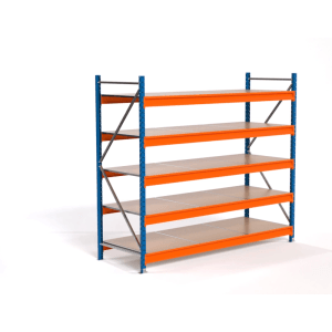 PROREGAL Industrie Weitspannregal Lagerregal MAXIMUS PRO Grundregal HxBxT 200x225x80cm 5 Spanplatten-Fachboden Fachlast 610kg Blau/Orange
