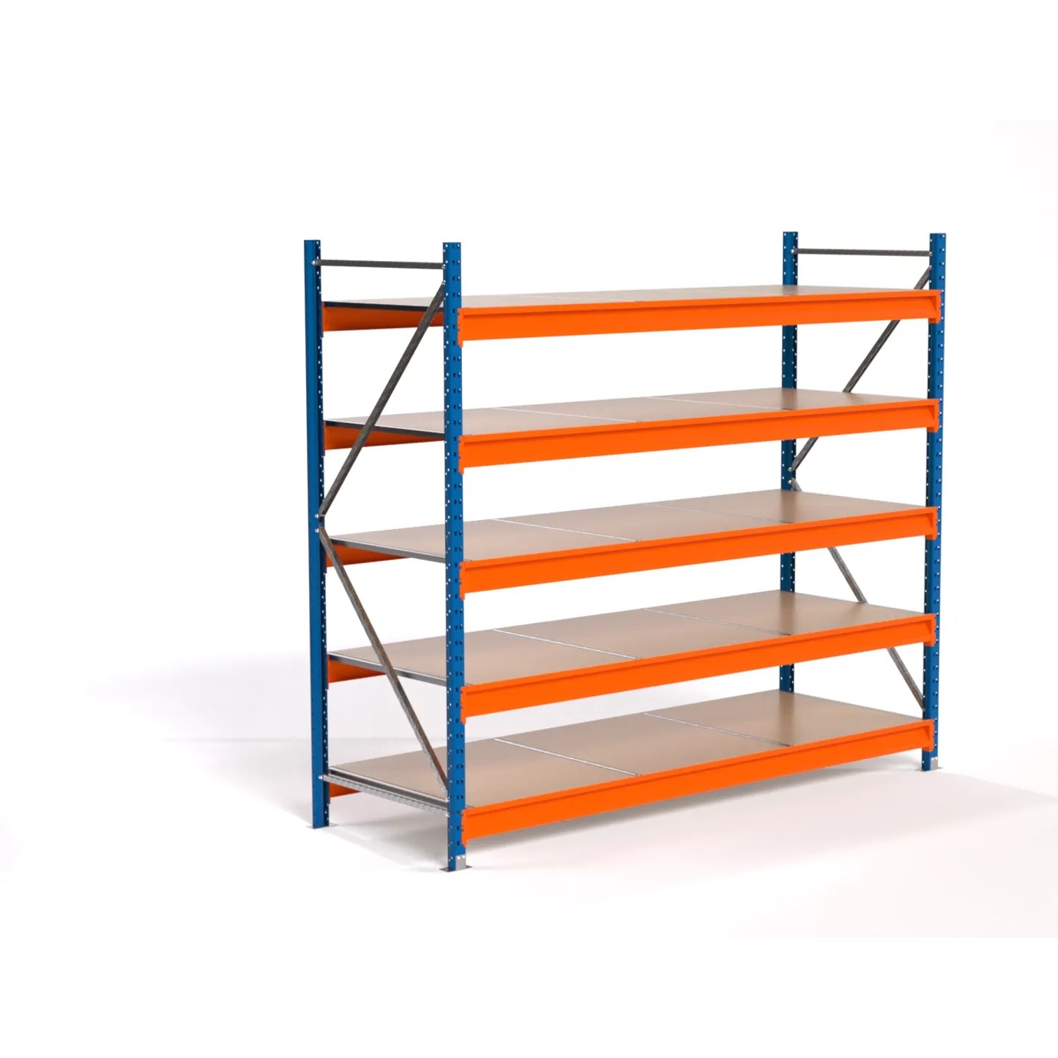PROREGAL Industrie Weitspannregal Lagerregal MAXIMUS PRO Grundregal HxBxT 200x225x80cm 5 Spanplatten-Fachboden Fachlast 610kg Blau/Orange