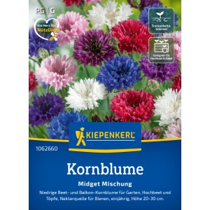 Kiepenkerl Kornblume Midget Mischung: Farbenfrohe Blüten in verschiedenen Farben.