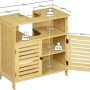 Bambus Waschbeckenunterschrank 60x60x30 cm mit Siphonausschnitt, Lamellentüren und Stauraum. Ideal für Badezimmer.