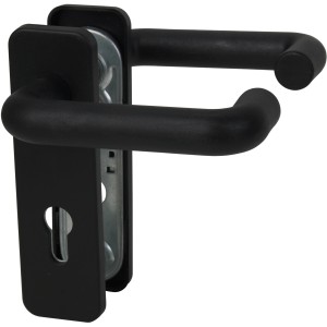 Schwarze Feuerschutz Kurzschild-Garnitur aus Nylon für Wohnungseingangstüren.