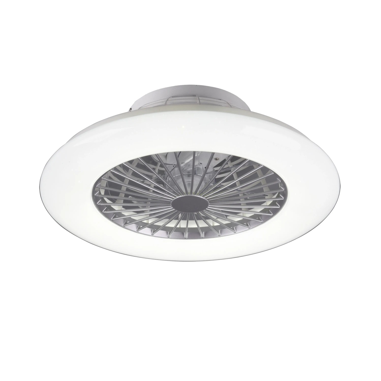 Weiße LED-Deckenleuchte Stralsund mit Ventilator, Ø 50 cm. Deckenleuchte mit integriertem Ventilator.
