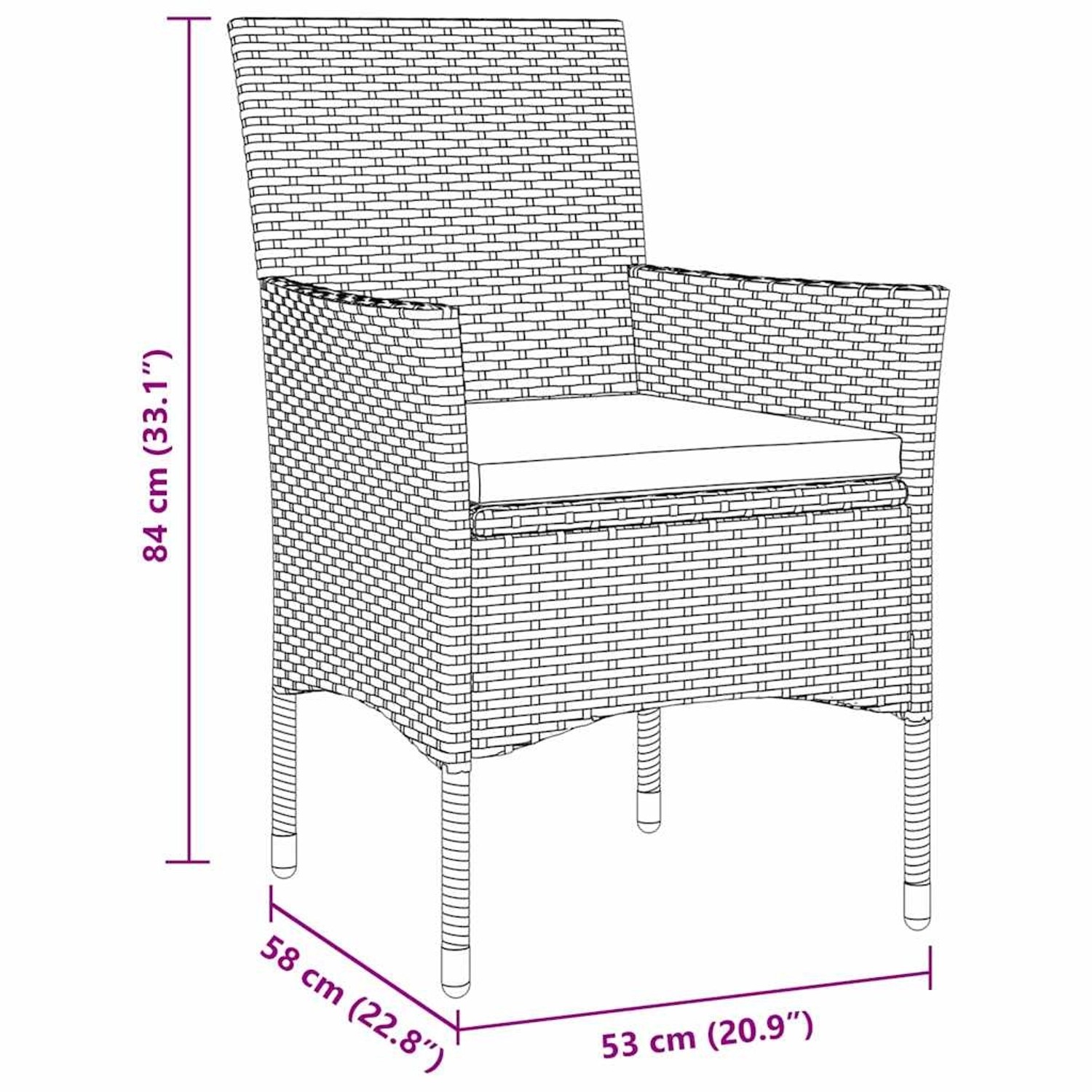 Beiger Gartenstuhl aus Polyrattan mit Kissen, Teil der 5-tlg. vidaXL Essgruppe.
