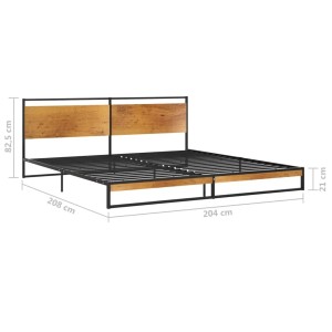 vidaXL Bett Metall 200x200 cm: Schwarzes Metallbettgestell mit Lattenrost und Holz-Kopfende.