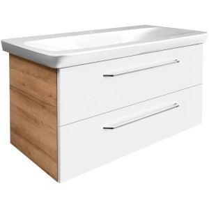 Fackelmann Waschbeckenunterschrank Milano, Asteiche, 100 cm breit, mit zwei Schubladen.
