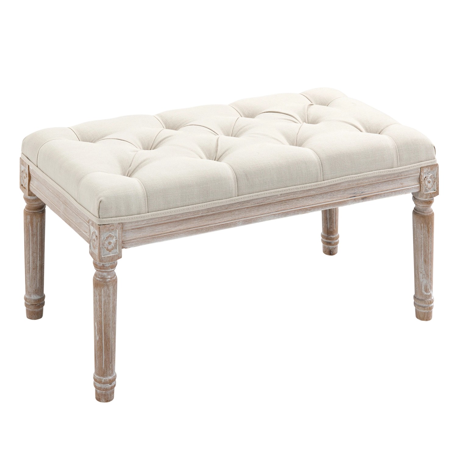 HOMCOM Sitzhocker Polyester Gummiholz Cremeweiß 80L x 40B x 43H cm
