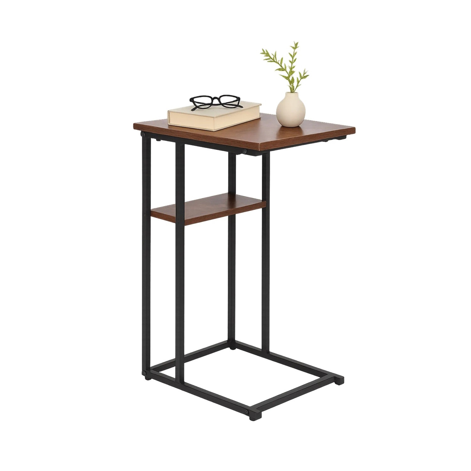 Relaxdays Beistelltisch MDF Eisen Schwarz mit 2 Ablagen 60 x 40 x 30 cm