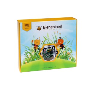 Verpackung des Bieneninsel Pflanzsets mit Holzwabe, Futter für Bienen und Insekten.