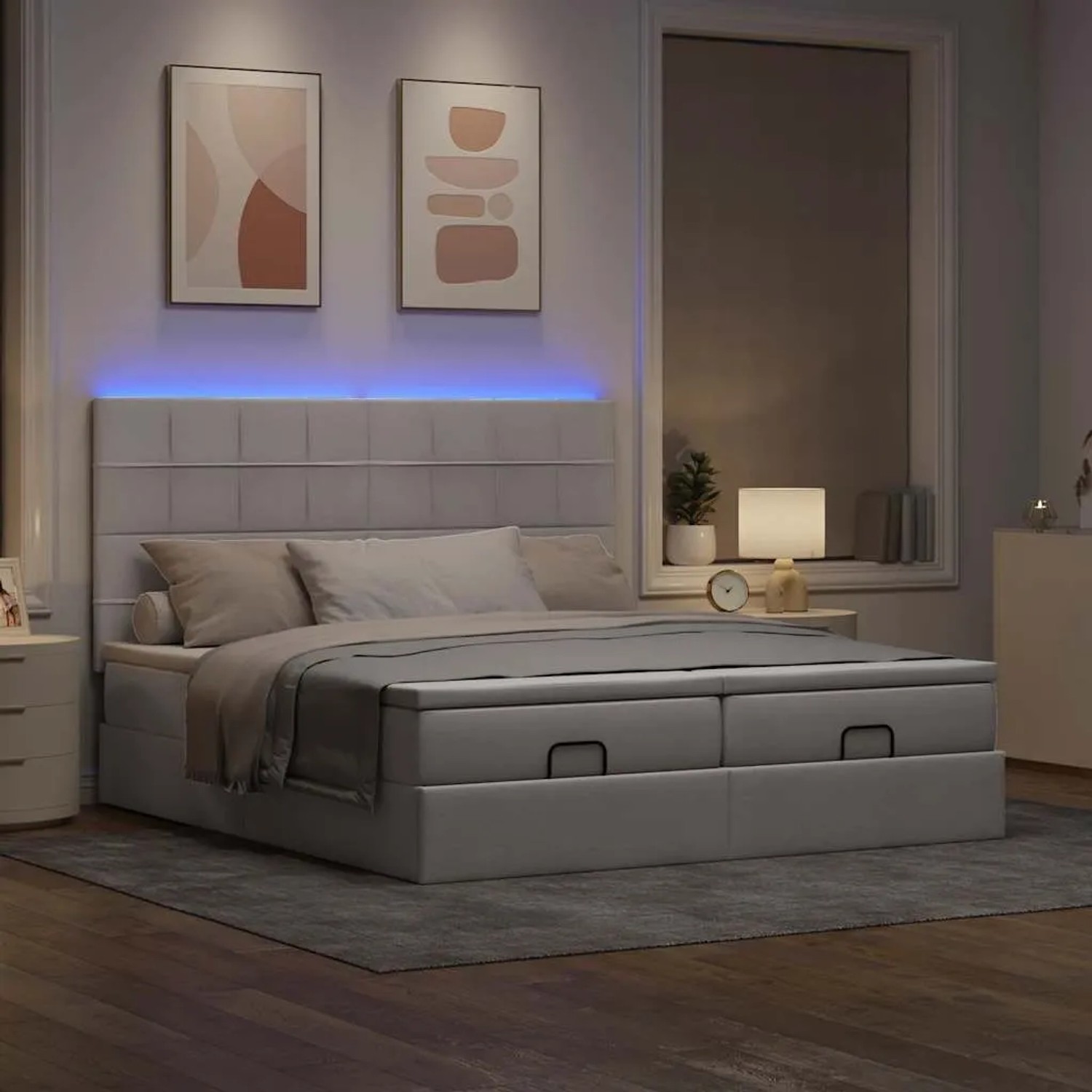 vidaXL Ottoman-Bett mit Matratzen & LEDs Taupe 200x200 cm Stoff 3314552