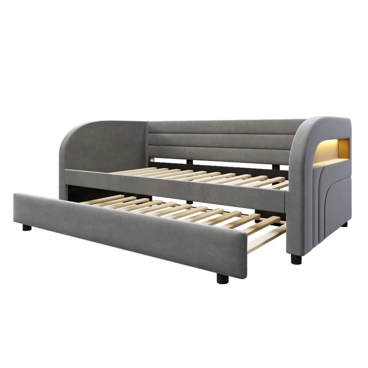 Merax Plattformbett 90x200cm Ausziehbett LED Grau