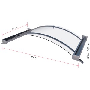 Gutta Bogenvordach BV/B 160 in Edelstahloptik, 160x90 cm, mit Acrylglas und Aluminium-Trägern.