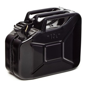 Schwarzer 10L Metall Kraftstoffkanister für Benzin, Diesel & E10. Reservekanister für Auto & Garten.