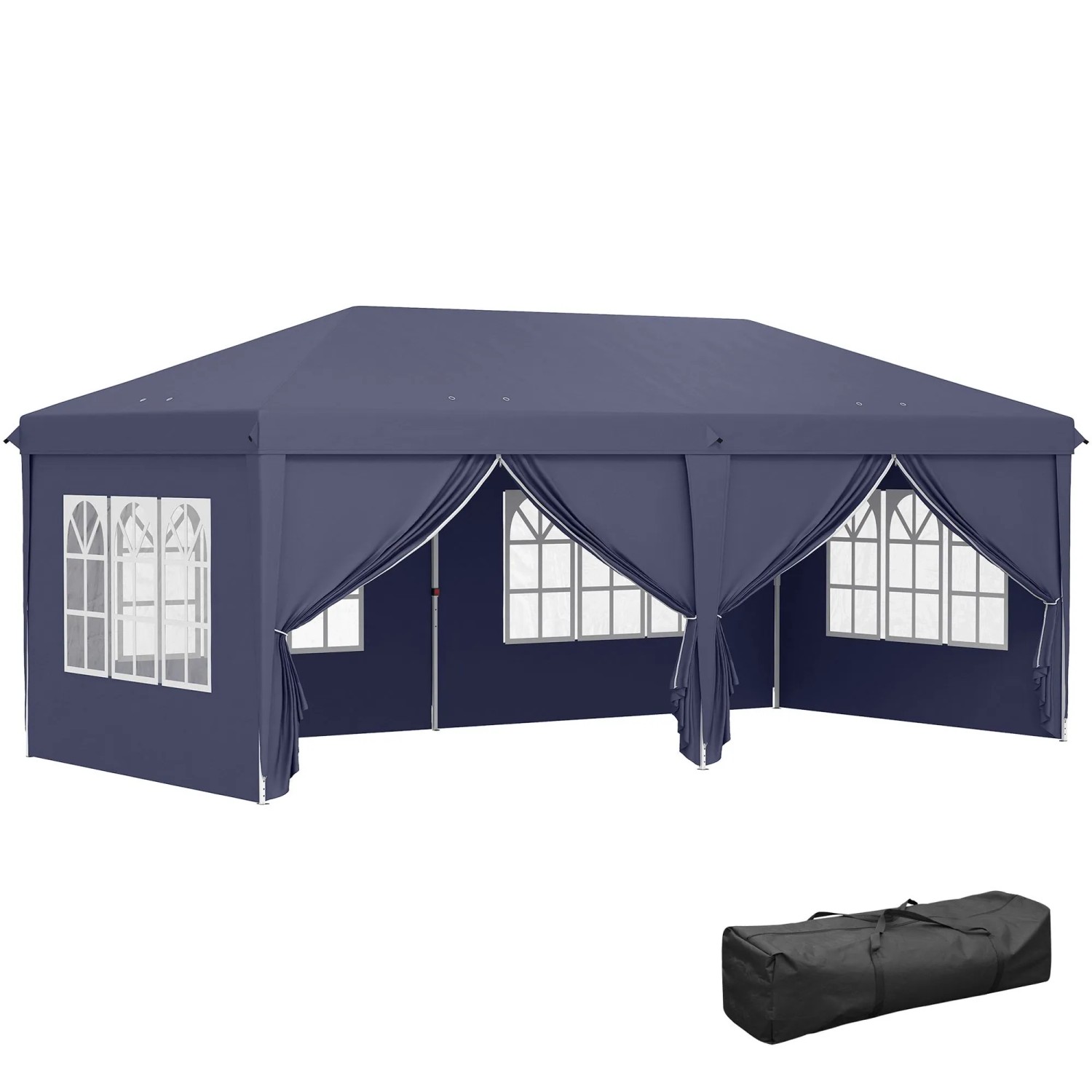 Furnicato Faltpavillon 6x3 M Stahlrahmen Blau Mit Abnehmbaren Seitenwänden