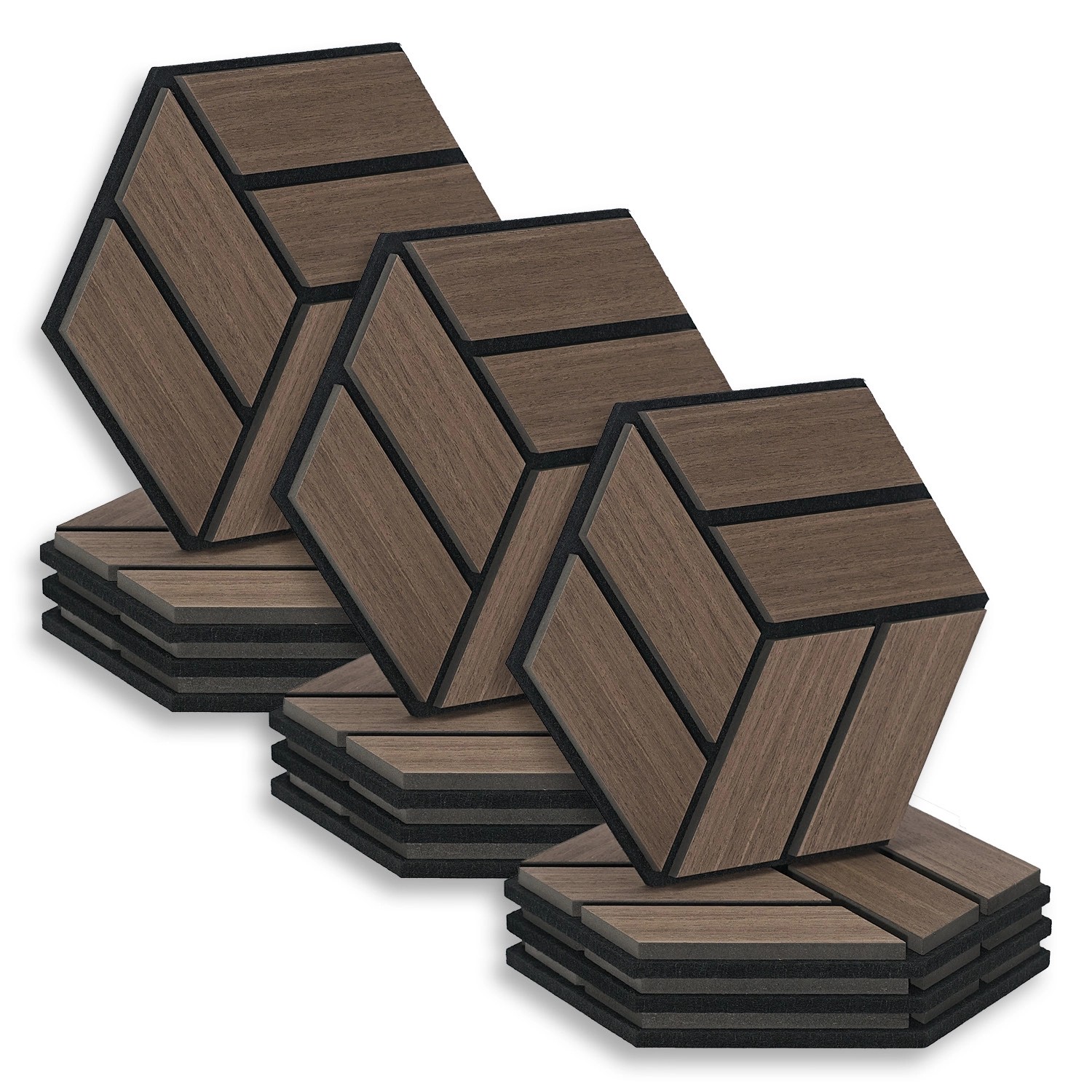 Homestyle4u Akustikpaneele 30 x 26 cm 12 Stück Braun Hexagon Wandpaneele Holz