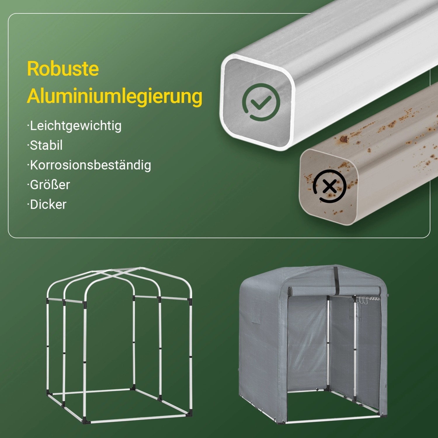 SoBuy Fahrradgarage für 1-2 Fahrräder Geräteschuppen mit UV-Schutz 120x163x176cm Grau KLS11-DG_7