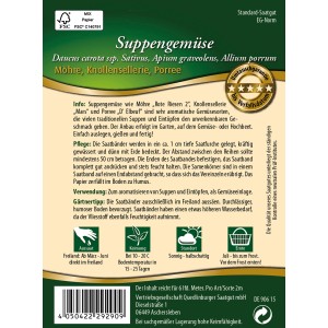 Quedlinburger Saatband Suppengemüse mit Möhre, Sellerie und Porree für den Gemüseanbau.
