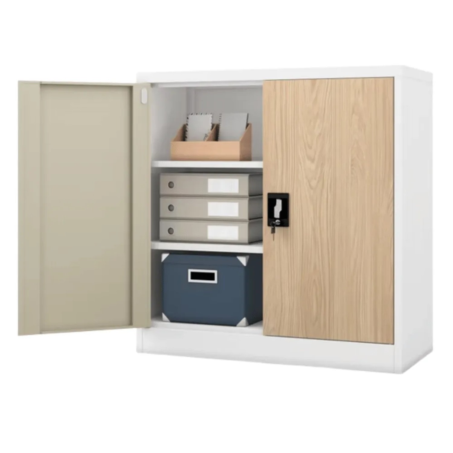 JAN NOWAK Aktenschrank Abschließbar BEATA mit Flügeltüren 93 x 90 x 40 cm Weiß-Sonoma Eiche