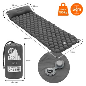 Graue ECD Germany Camping Isomatte, 185x62x15 cm, aus Nylon mit Packtasche.