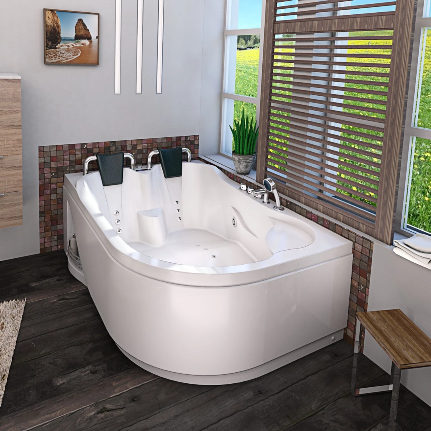 AcquaVapore Eck-Whirlpool W23H-R, 120x182 cm, mit Armaturen und Massagedüsen.