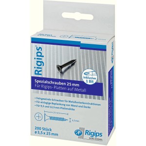 Saint-Gobain Rigips Schrauben, 3,5x25mm, 200 Stück, für Metall-Ständerwerk.