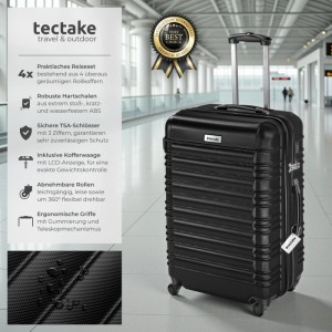 Schwarzes Tectake Hartschalenkoffer Set Mila, 4-teilig mit Kofferwaage und Anhänger.