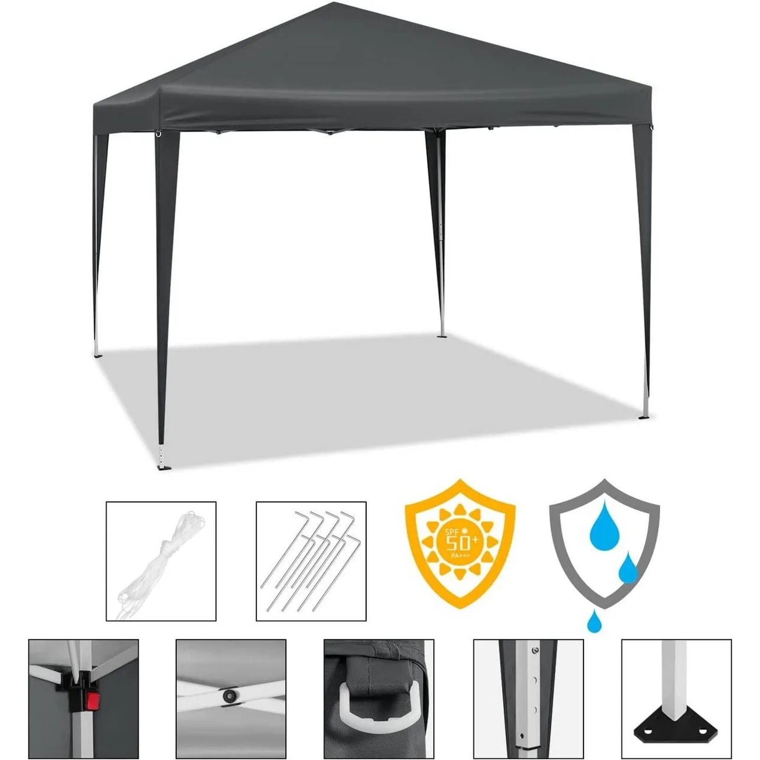 WOLTU Pavillon Pop-Up Wasserdichter Sonnenschutz 3 x 3 m Anthrazit_7