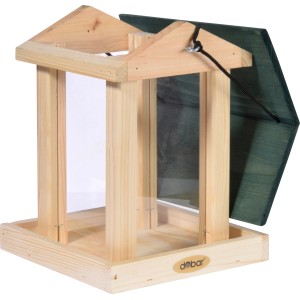 Dobar Vogelfutterstation mit Acrylglas-Silo und grünem Dach, aus FSC®-zertifiziertem Holz.