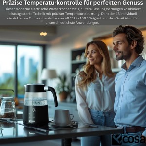 Ecosa EO-699 Glas Wasserkocher mit Temperatureinstellung Digitalem Touch-Display 2200 W