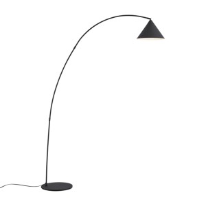 Schwarze QAZQA Retro Stehlampe Triangolo mit weißer Innenseite für Innenräume.