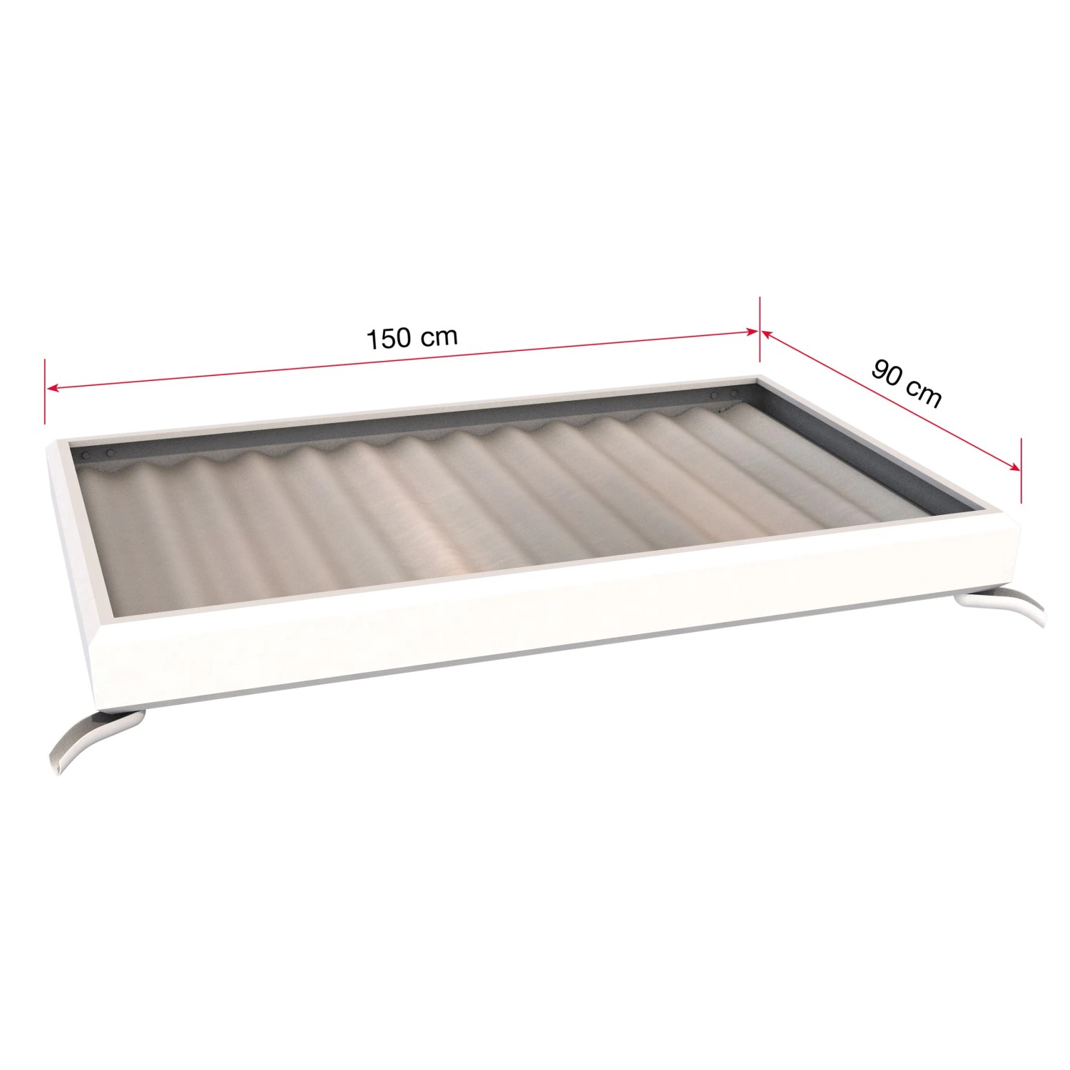 Weißes Gutta Rechteckvordach NM 150, 14x150x90 cm, mit Aluminiumrahmen und integriertem Wasserablauf.