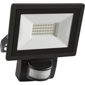 Schwarzer LED Außenstrahler mit Bewegungssensor, 14W, aus Aluminium für den Außenbereich.