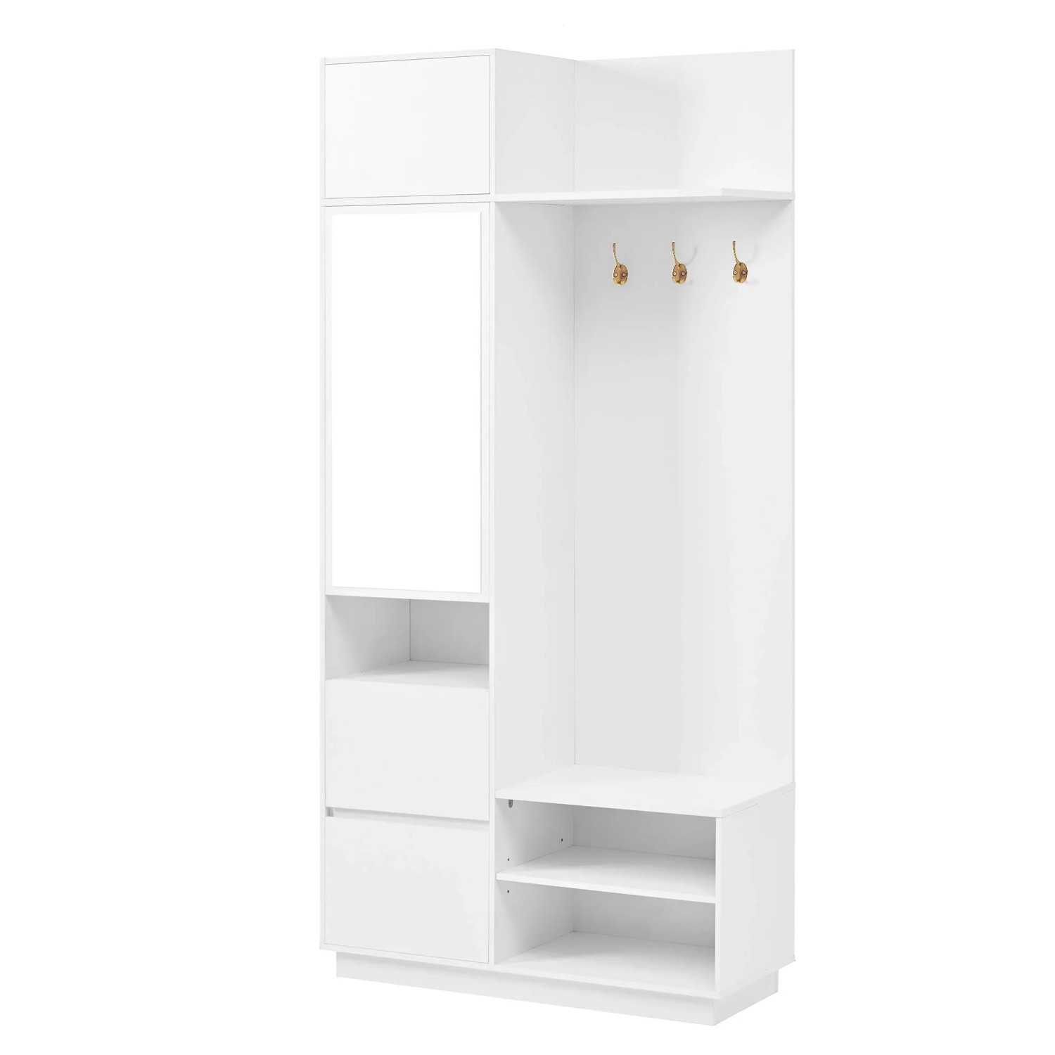 okwish Kompaktgarderobe mit Spiegel und Sitzbank Flur 90x34x190cm Weiß