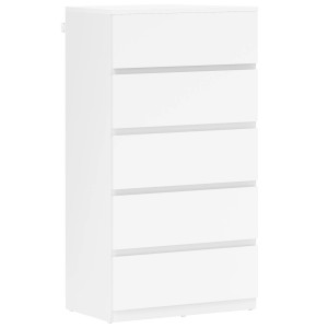 Weiße HOMCOM Kommode mit 5 Schubladen aus Holzwerkstoff, griffloses Design.