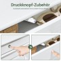 Weiße SoBuy Schuhkommode: Nahaufnahme der Push-to-Open Schublade, die sich per Druck öffnet. Praktische Flur-Aufbewahrung.